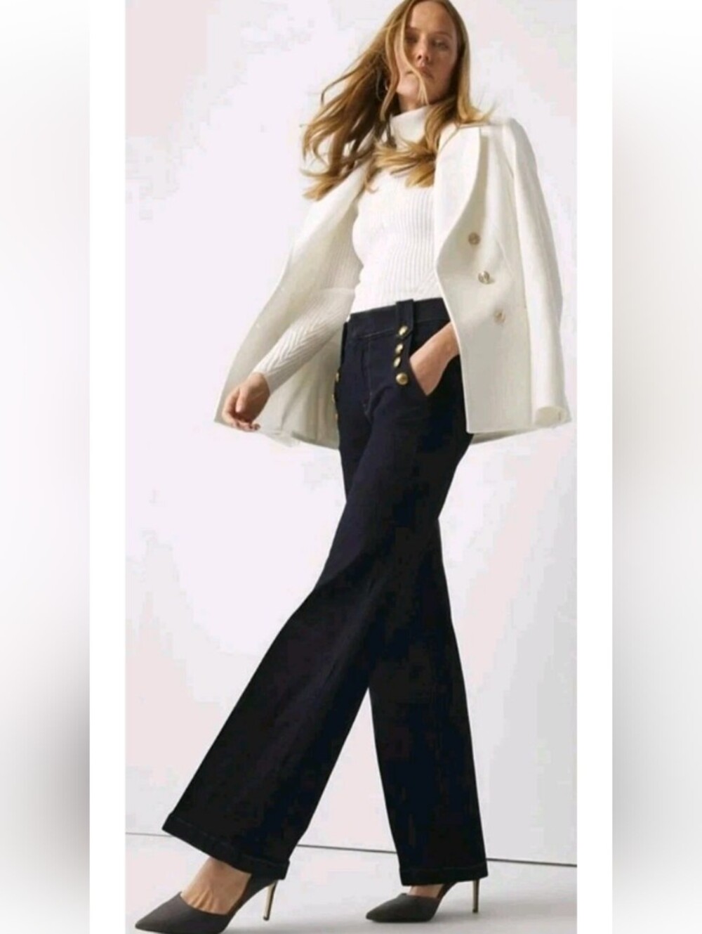 WHITE HOUSE BLACK MARKET Curvy High-Rise Mariner Wide Leg Jeans 12